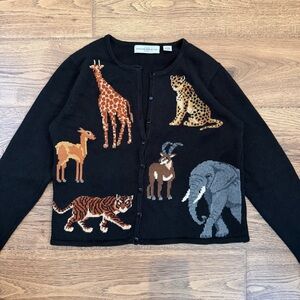 Marisa Christina Black Safari Animals Cotton Wool Blend Cardigan Ladies Medium